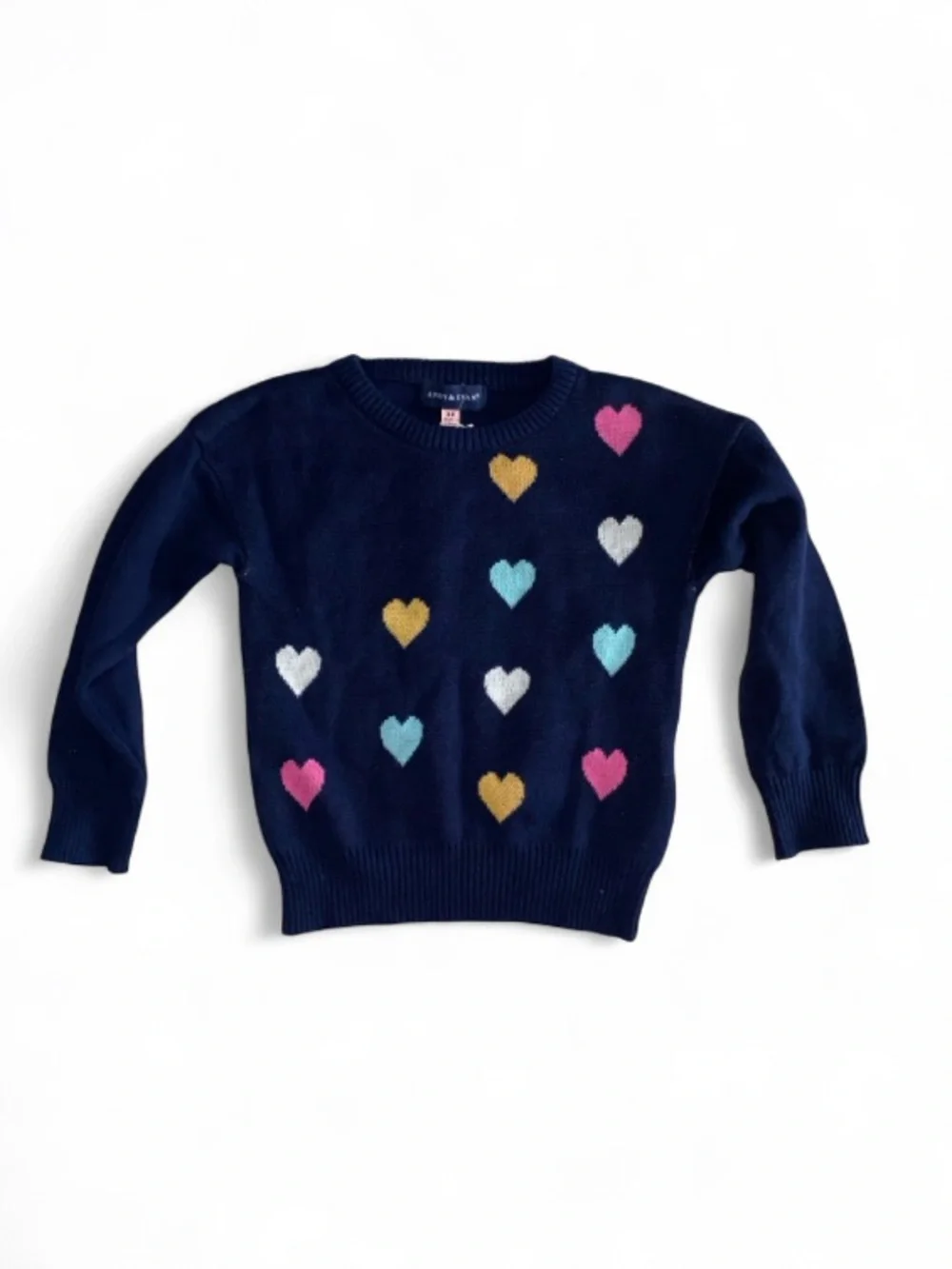 Andy & Evan Navy Sweater with Colorful Heart Accents
